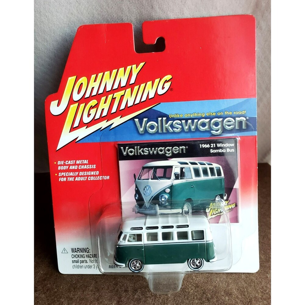 2002 Johnny Lightning VOLKSWAGEN VW 1966 21 WINDOW SAMBA BUS GREEN 1:64 5 Spoke - Picture 6 of 16